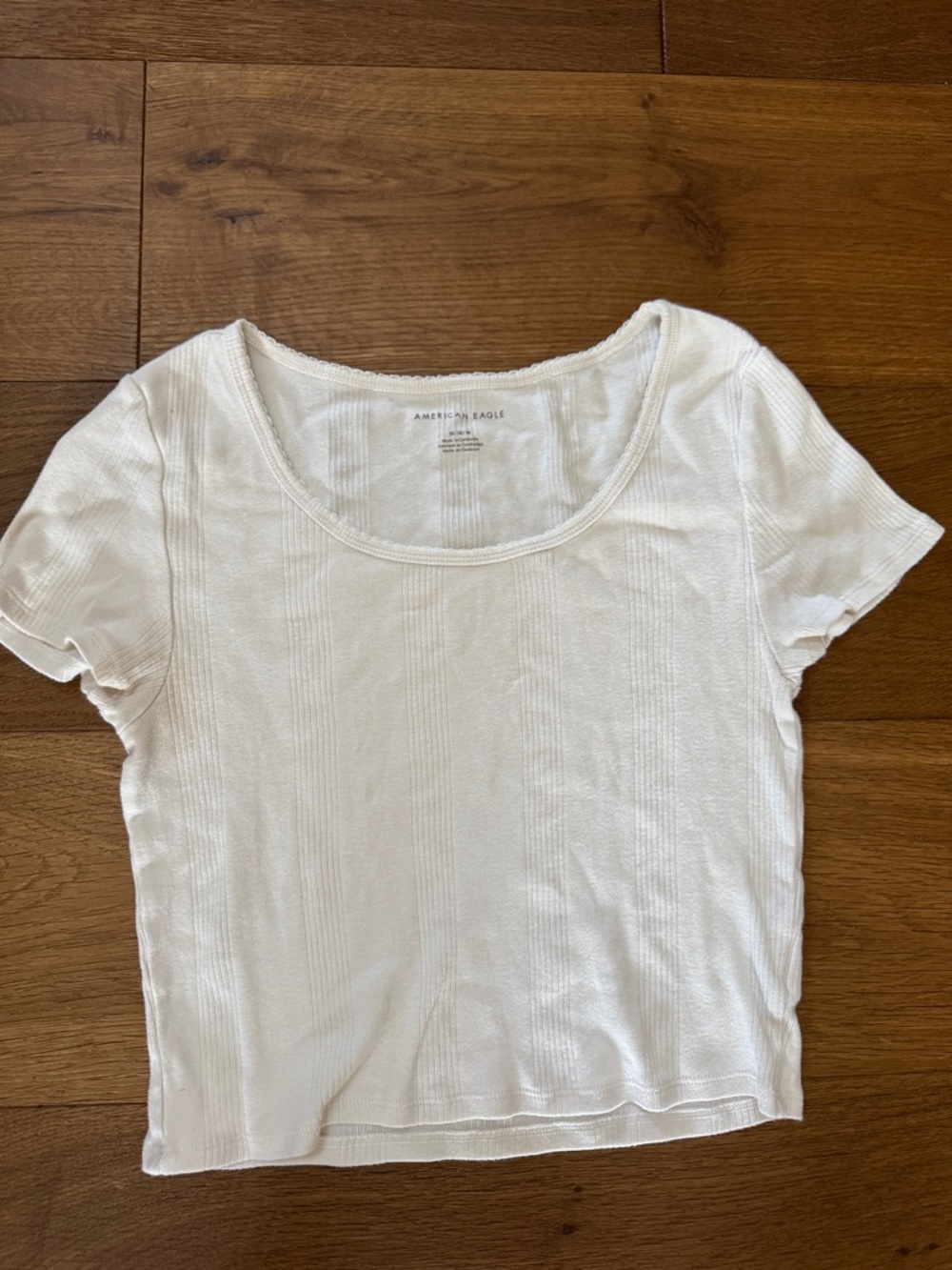 American Eagle Outfitters Off-White Scoop Neck Ribbed Short Sleeve Top